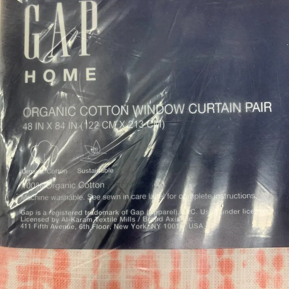 GAP Home Organic Cotton Window Curtain Pair 48x84 Coral Ikat Grommet NEW